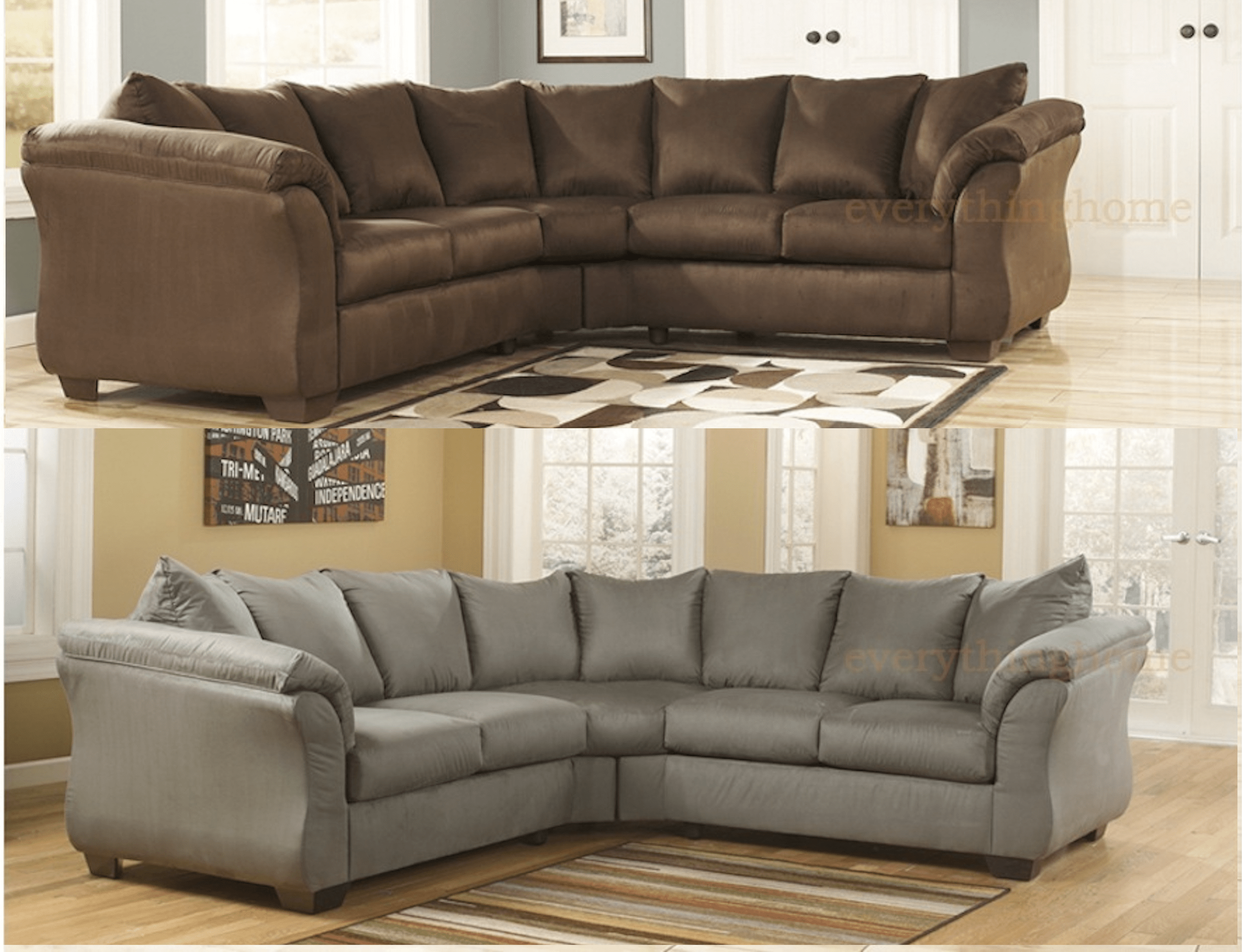 ASHLEY DARCY SIGNATURE FABRIC UPHOLSTERED SECTIONAL SOFA IN CAFE OR COBBLESTONE