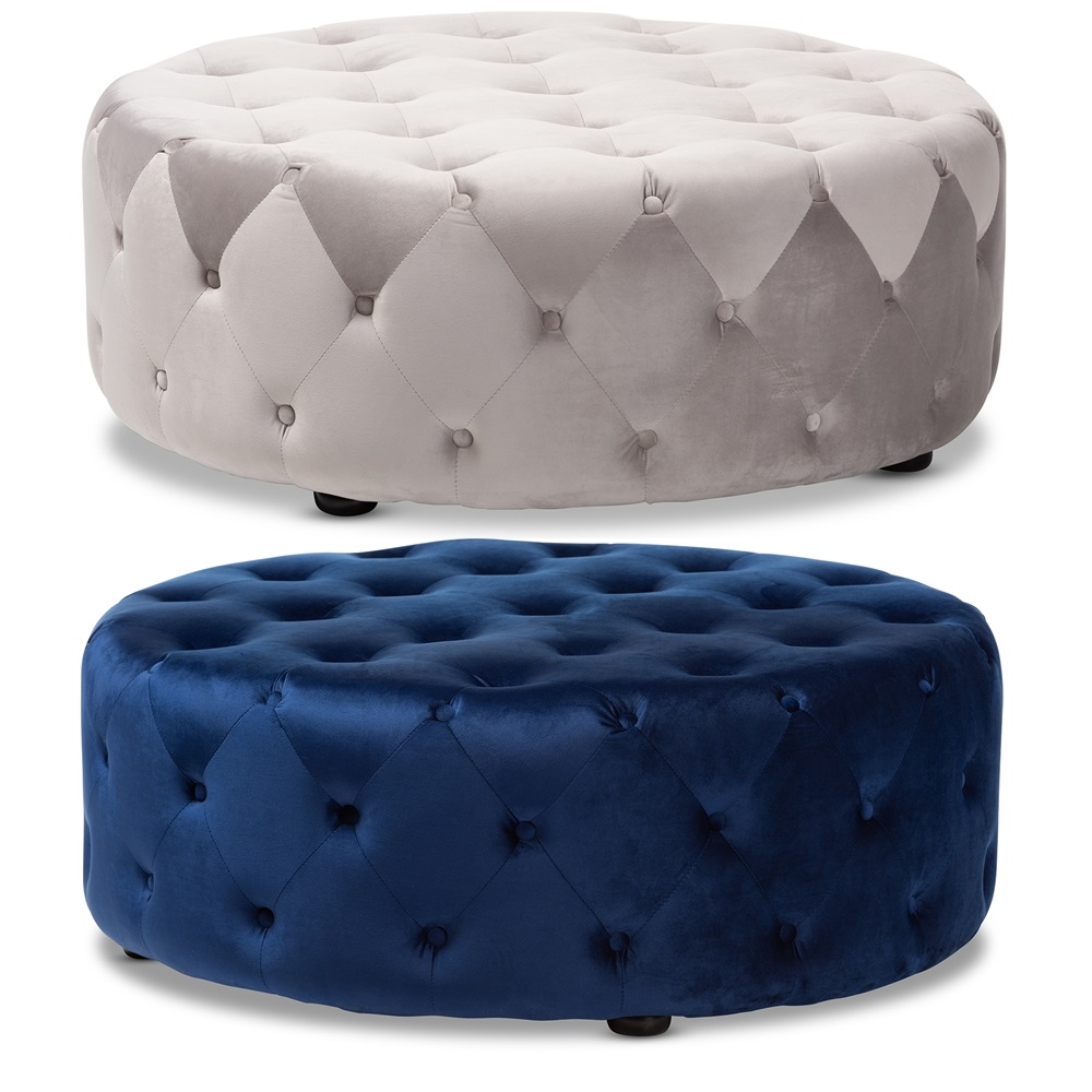 Upholstered Round Ottoman Coffee Table / Round Ottoman With Shelf