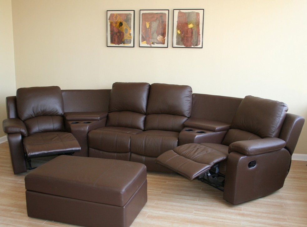 BROWN BLACK REAL GENUINE LEATHER HOME THEATER SEATING SECTIONAL MOVIE 4