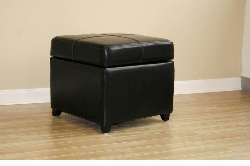 Black Full Leather Square Flip Top Storage Cube Ottoman Foot Stool Seat