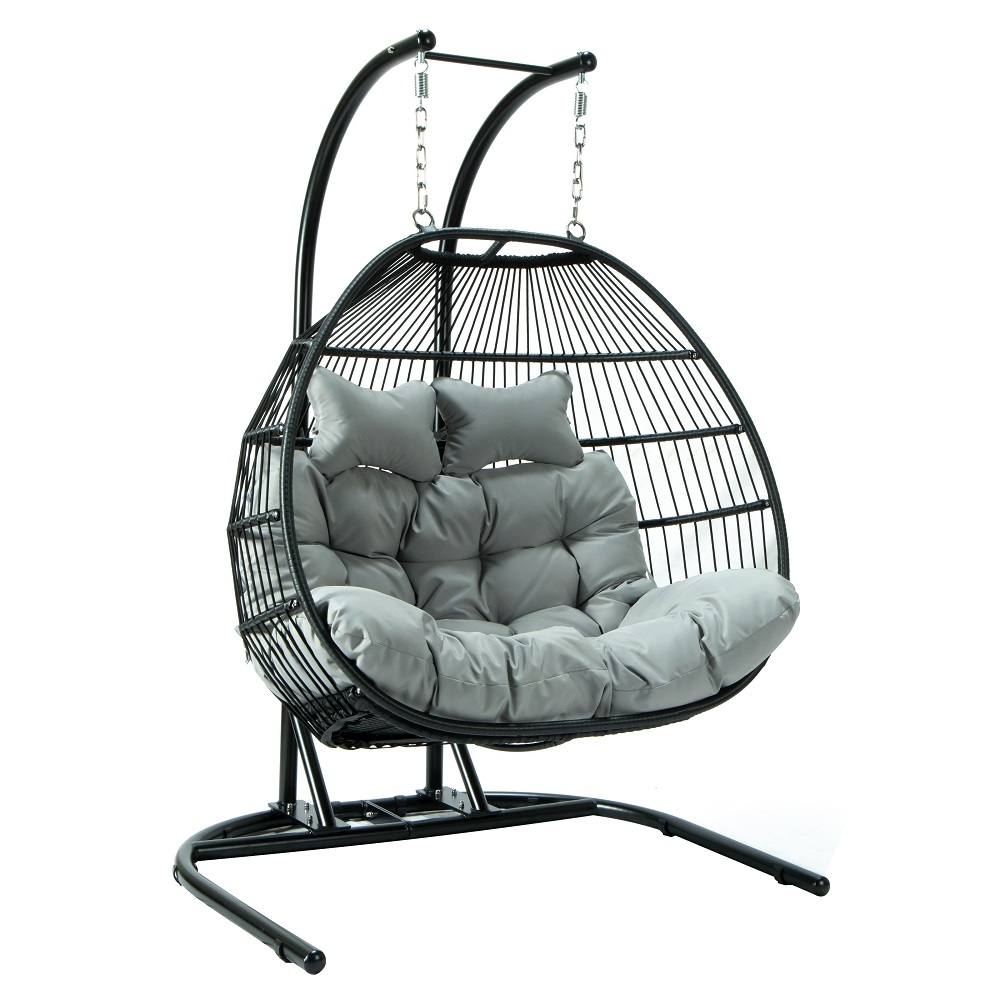 2Person Wicker Folding Collapsible Outdoor Hanging Egg Swing Chair 5