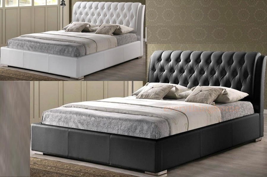 WHITE OR BLACK MODERN FAUX LEATHER DOUBLE FULL BED FRAME TUFTED PADDED