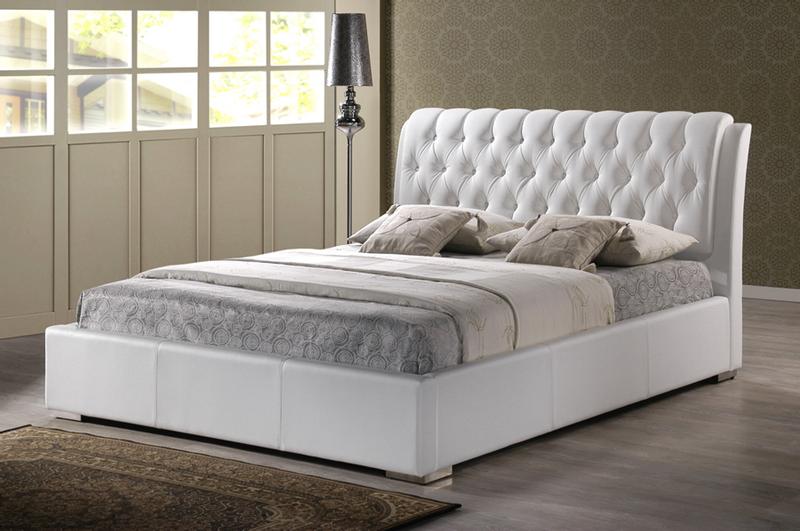 MODERN WHITE FAUX LEATHER QUEEN OR KING SIZE PLATFORM BED FRAME TUFTED