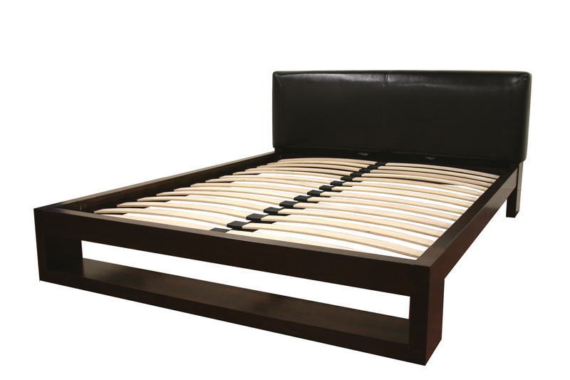MODERN DARK BROWN SOLID WOOD QUEEN PLATFORM BED FRAME LEATHER PADDED