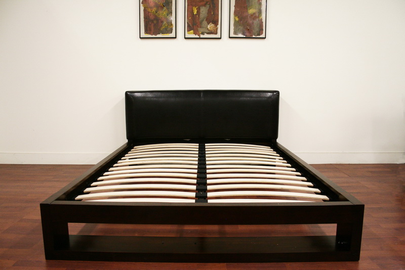 Wood And Leather Bed Frame MODERN DARK BROWN SOLID WOOD QUEEN PLATFORM BED FRAME LEATHER PADDED