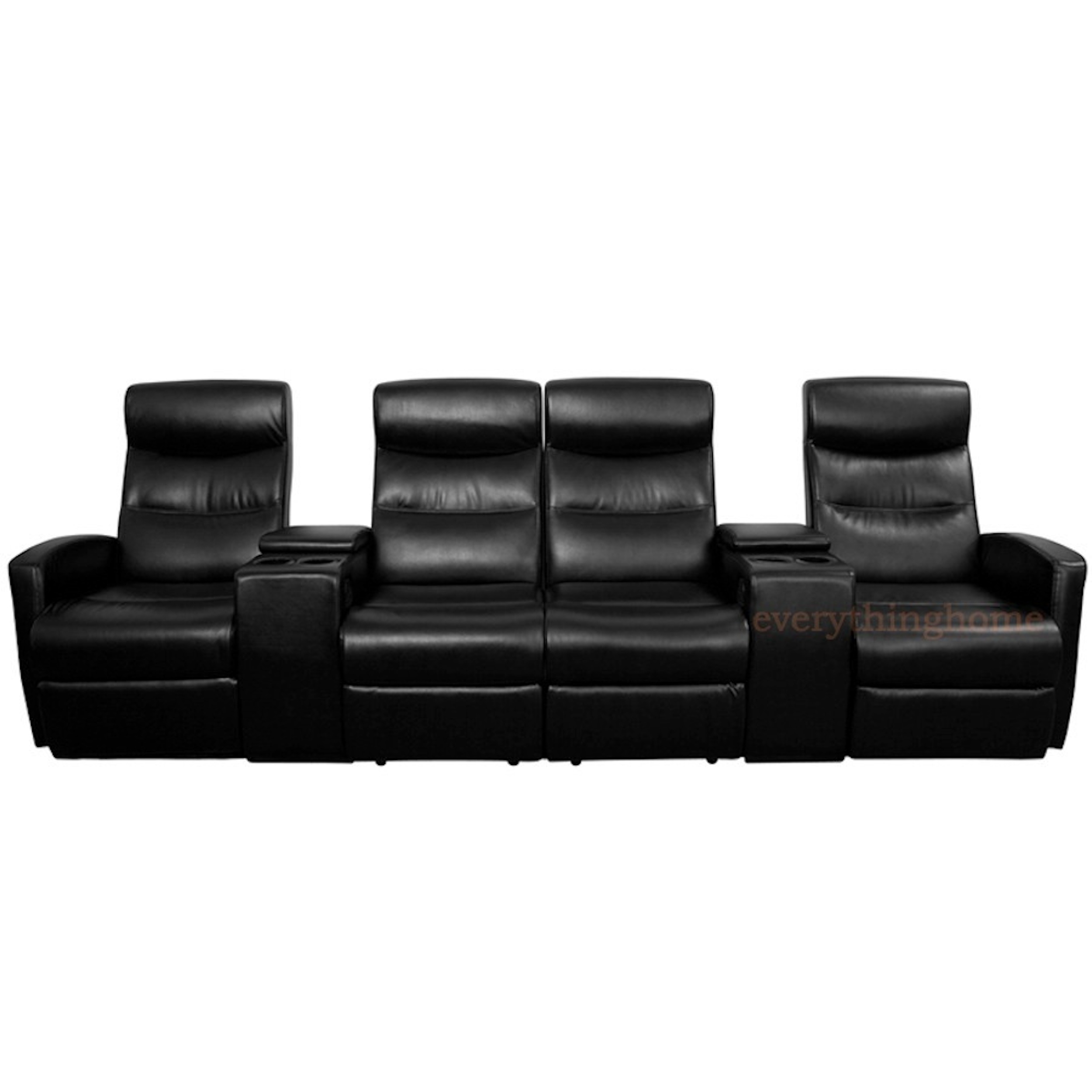 Black LeatherSoft 4Seat Home Theater Recliners Love Seat Storage