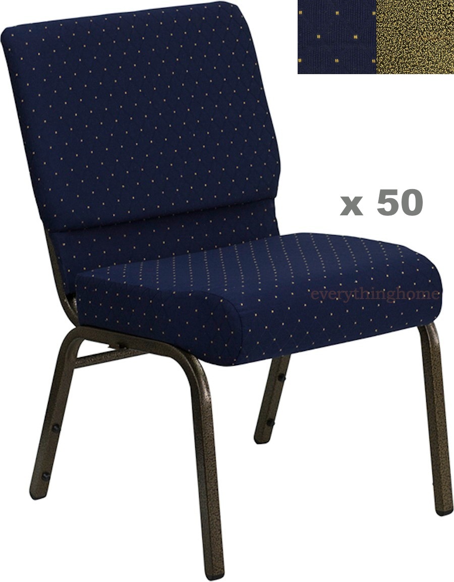 Quantity Of 50 21'' Wide Stacking Blue Gold Dot Church Chairs 4” Seat
