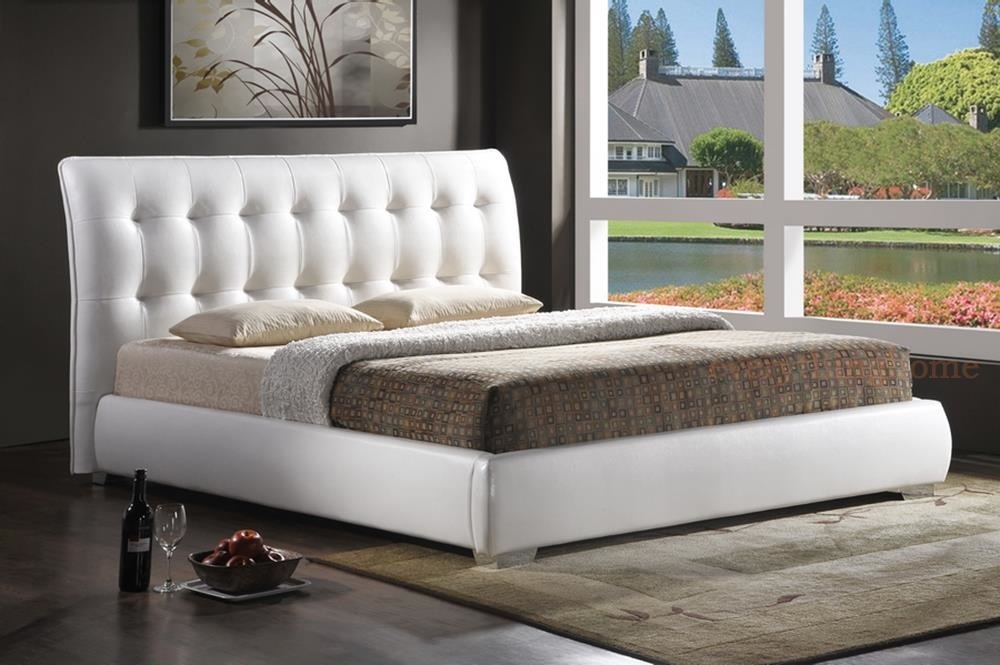 MODERN WHITE FAUX LEATHER TUFTED HEADBOARD PLATFORM BED FULL, QUEEN OR