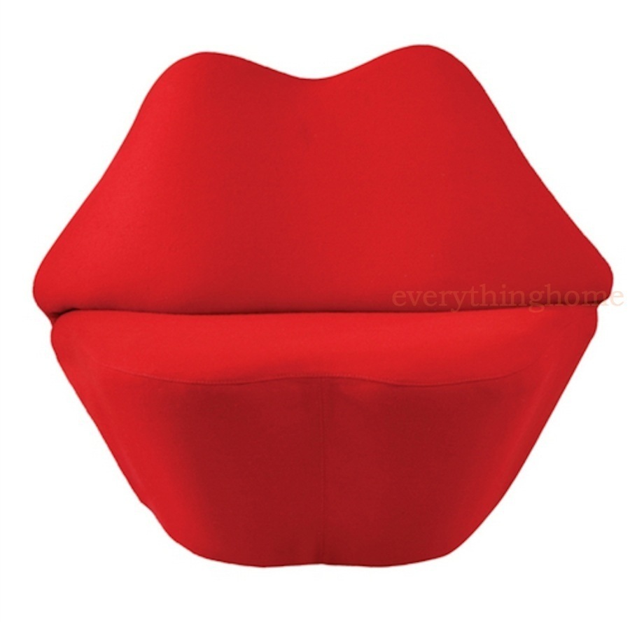 MODERN RED WOOL FABRIC KISS LIP CURVE ACCENT LOVESEAT LOUNGE SOFA CHAIR