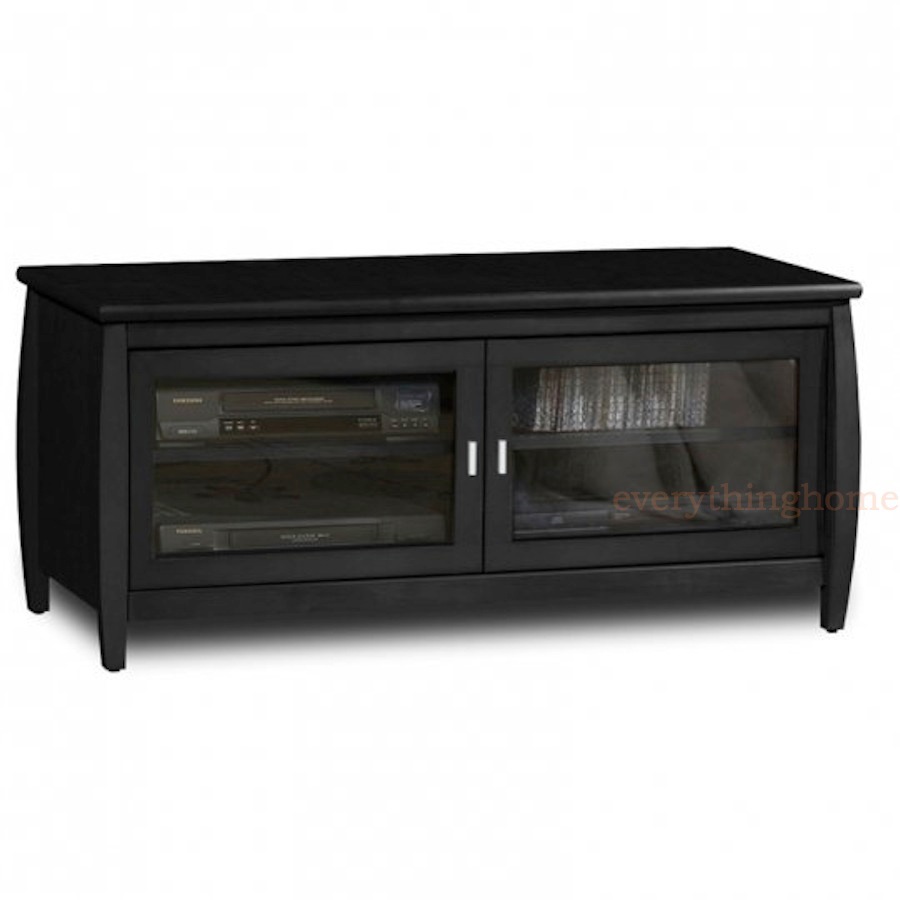 48" WIDE CREDENZA A/V TV STAND SOLID WOOD/VENEER WALNUT BLACK DOOR