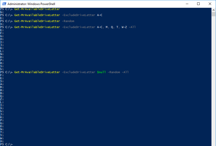 PowerShell Function to Determine Available Drive Letters