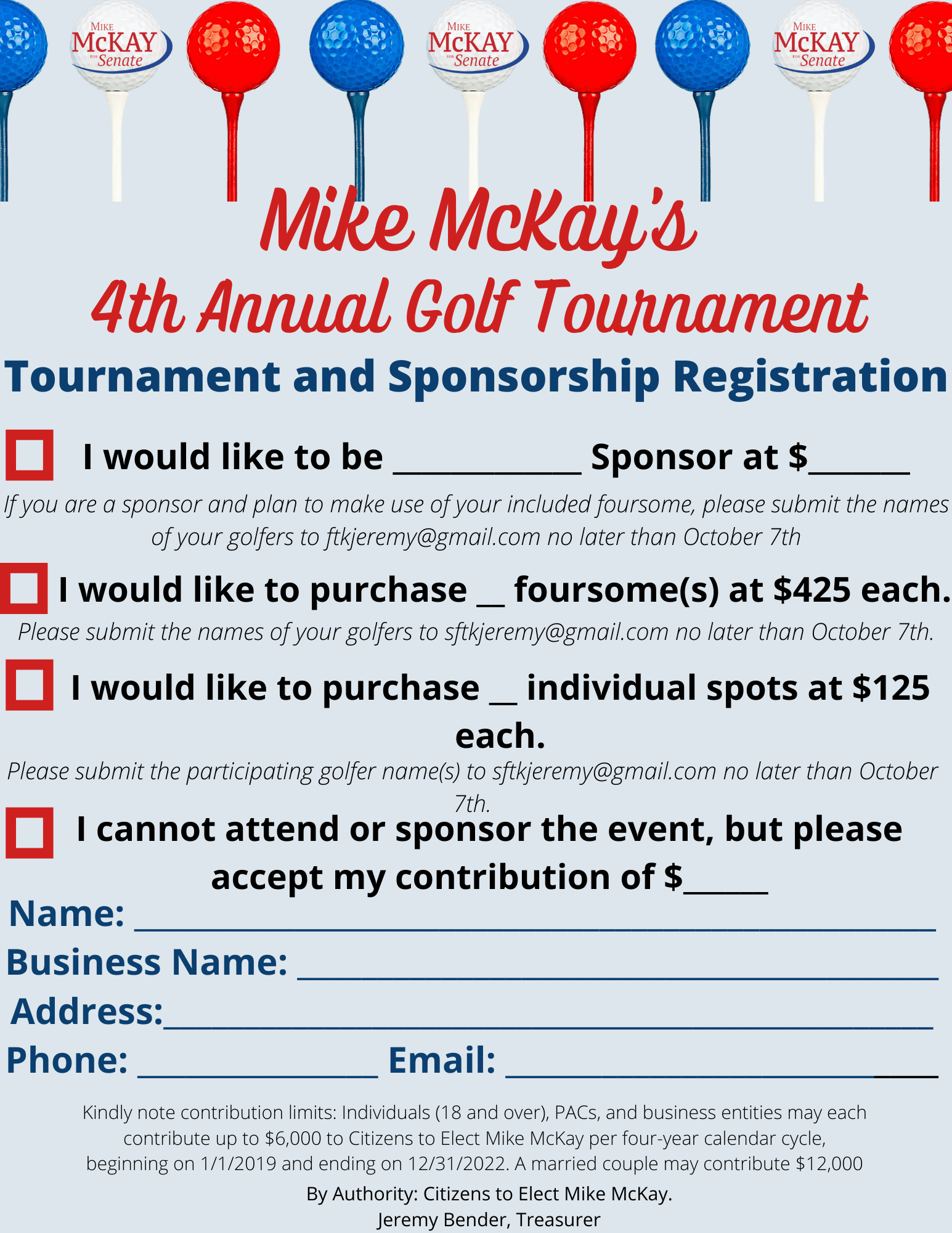 Mike McKay's 4th Annual Golf Tournament State Senator Mike McKay for