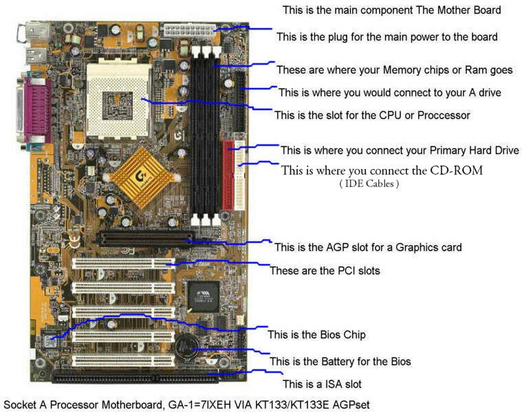Parts of a Computer and a Motherboard