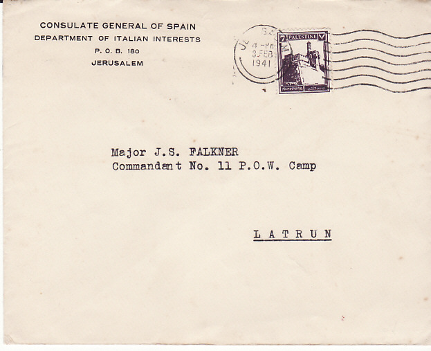 1941 PALESTINE...WW2 SPANISH CONSULATE to LATRUN POW CAMP... [18060