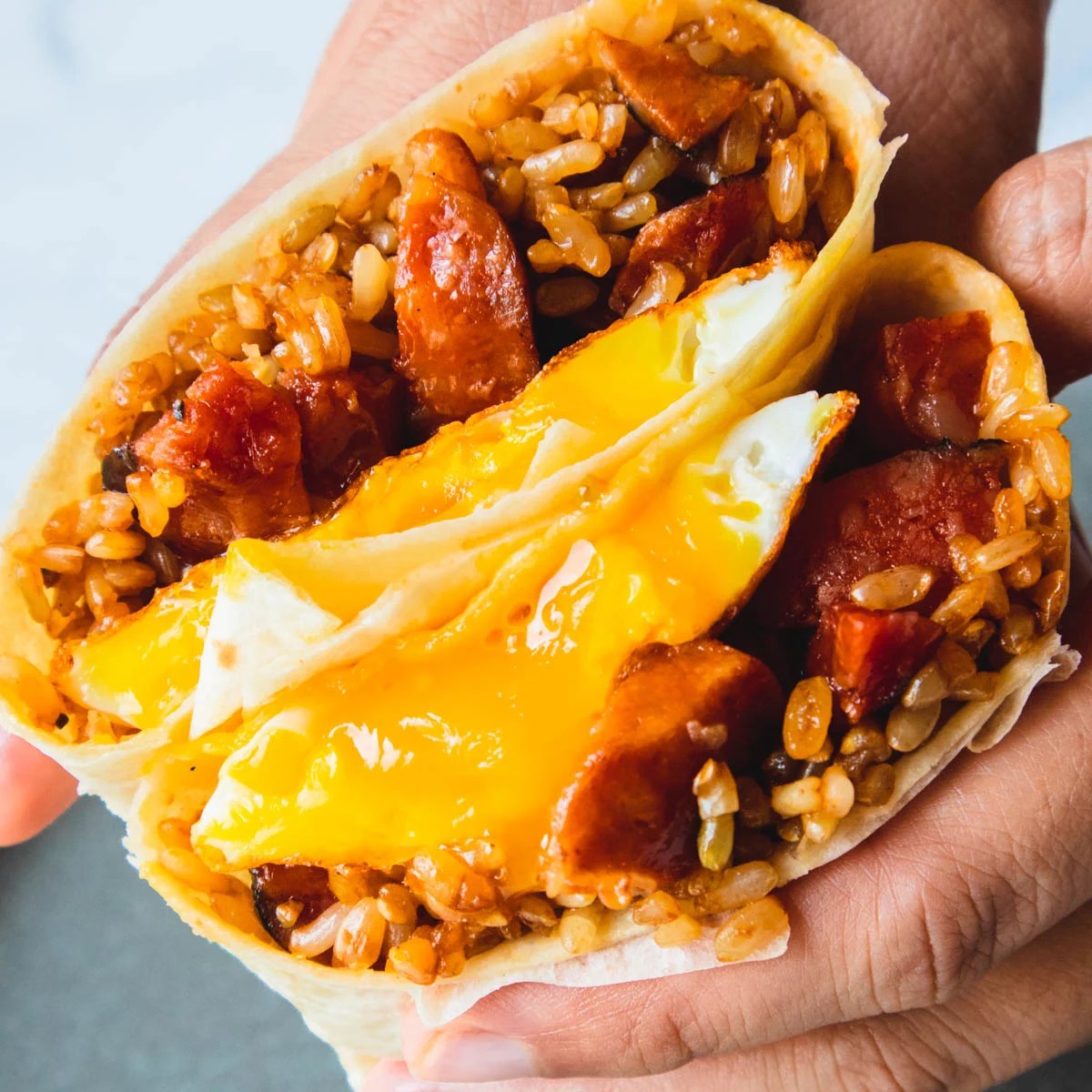 Longanisa with Adobo Fried Rice Burrito Mikha Eats