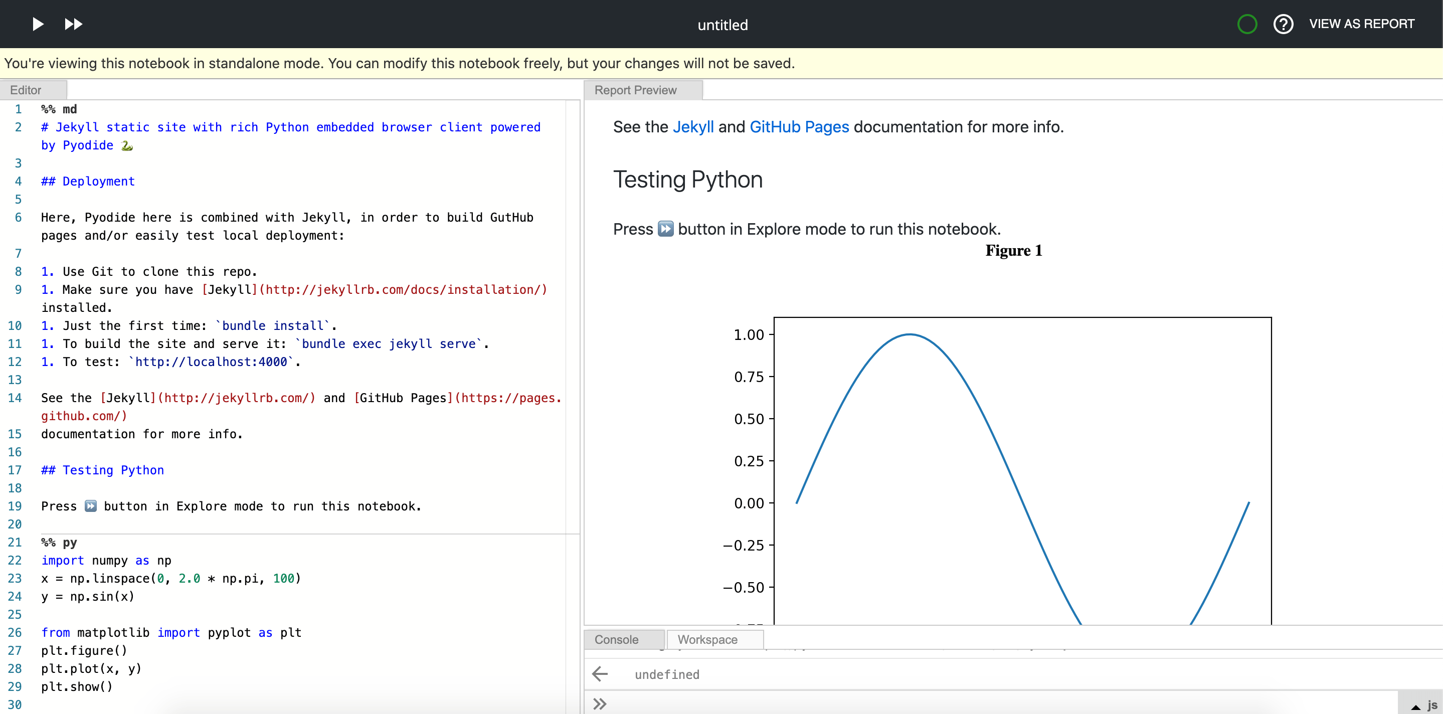 Embedding Jupyterquaility rich visual Python into a static website