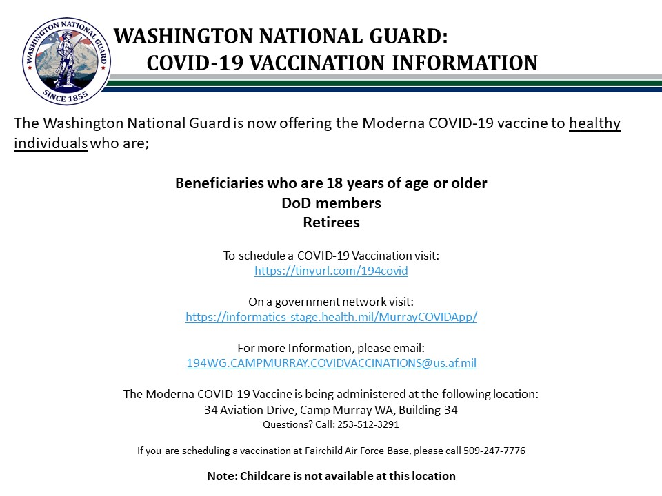 Guard continues vaccination efforts on Camp Murray and Fairchild Air