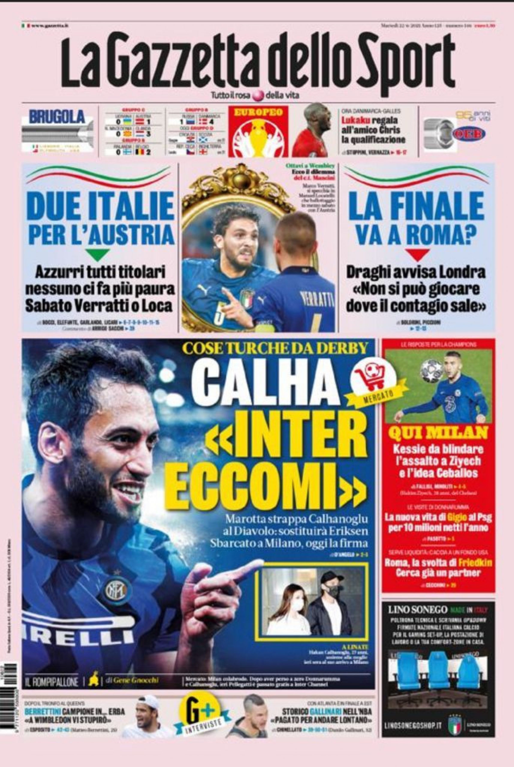 Gazzetta Front Page: Calhanoglu: "Inter, Here I Am"