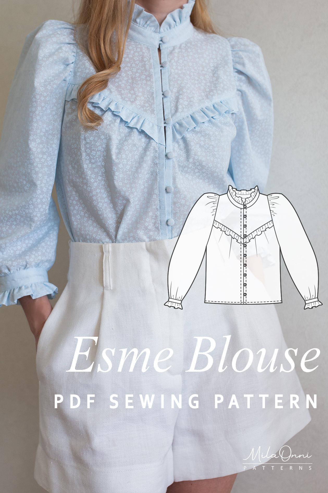 Esme Ruffled Blouse PDF Sewing Pattern - Victorian-Inspired Romance