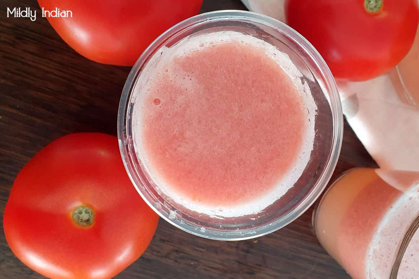 Fresh tomato juice no added sugar Mildly Indian