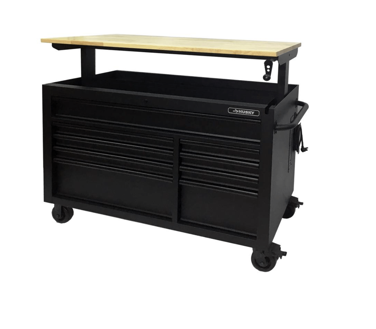 Tool Chest Work Bench Adjustable Wood Top 52 in Rolling Garage