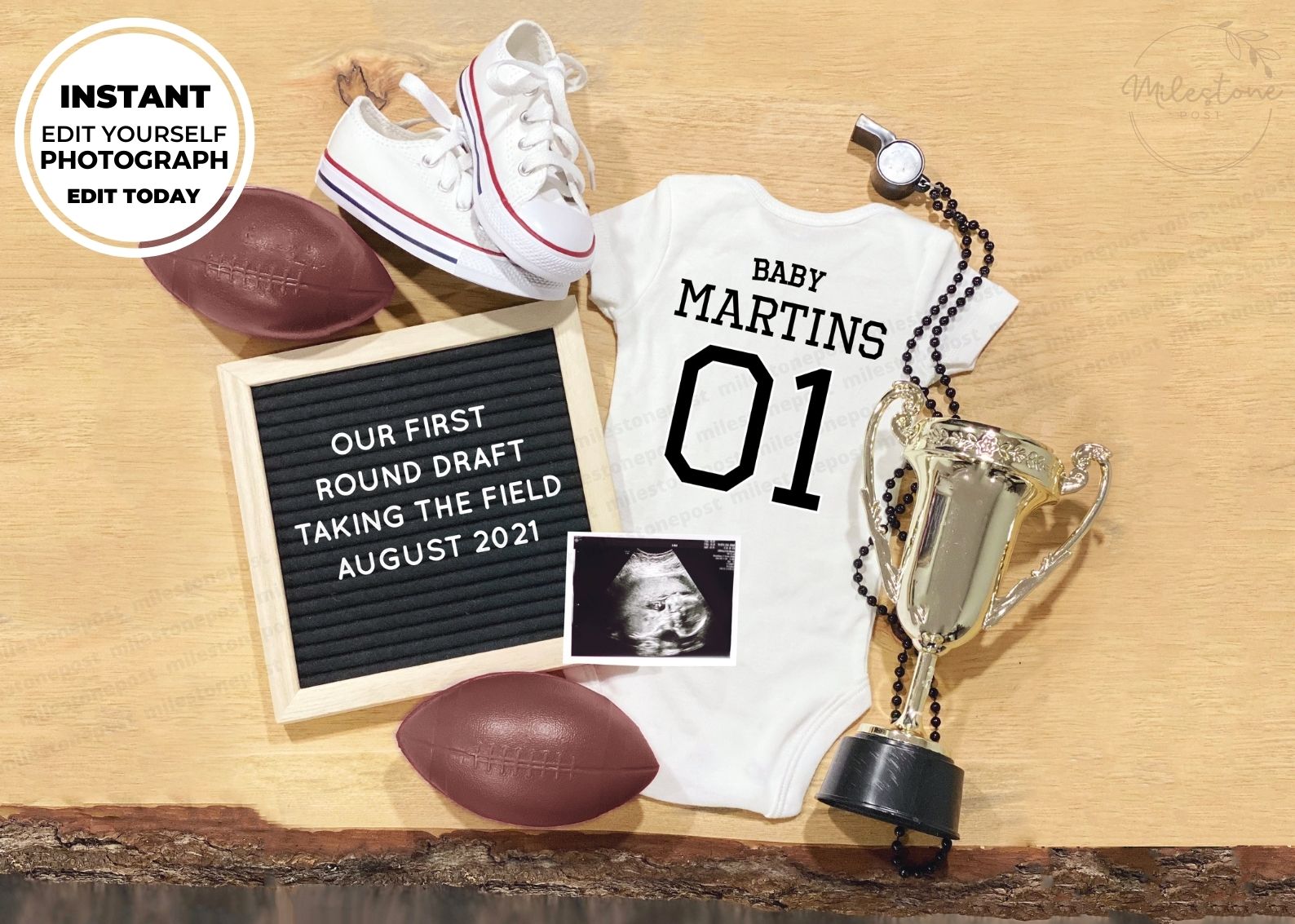 Editable Edit Yourself Sports Football Pregnancy Announcement