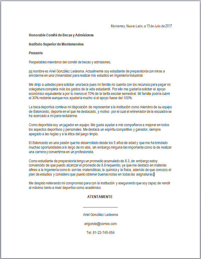Ejemplo Estudiantil Carta De Solicitud De Beca