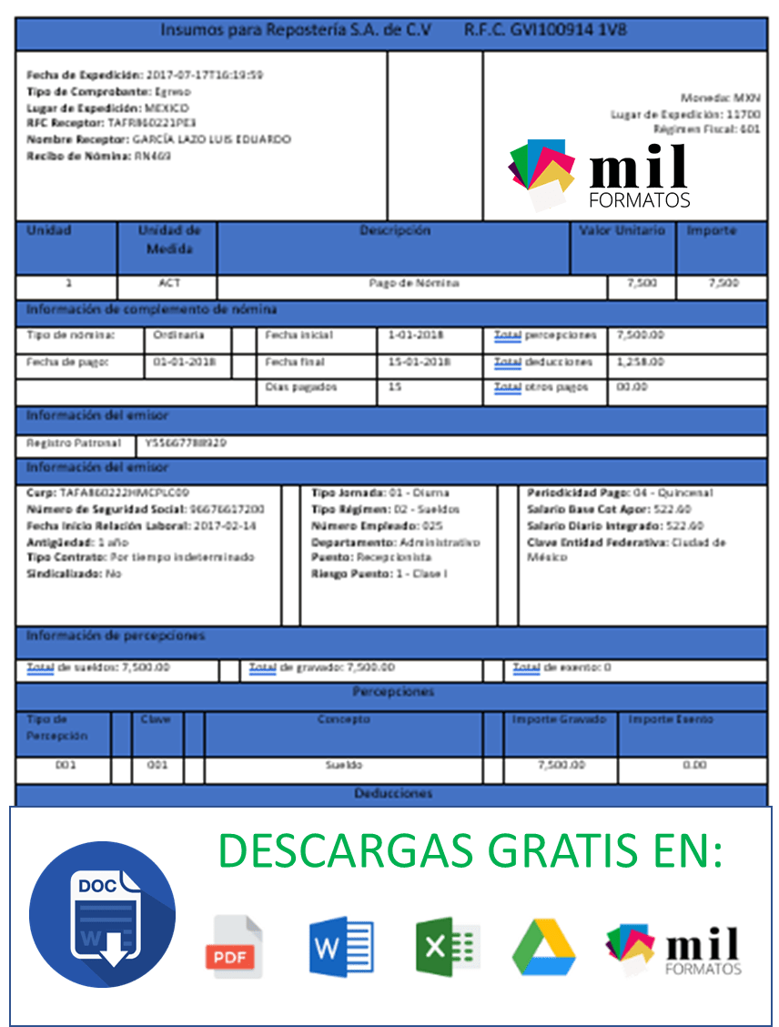 Recibo de Nómina > Ejemplos y Formatos Excel, Word y