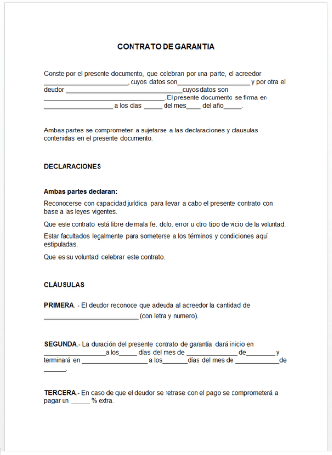 Contrato de garantía > Ejemplos y Formatos Word y PDF