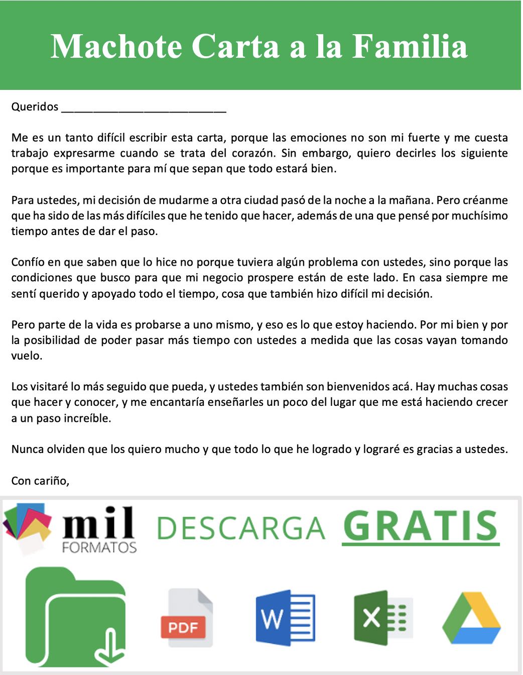 Carta a la Familia > Formatos y Ejemplos Word para Imprimir