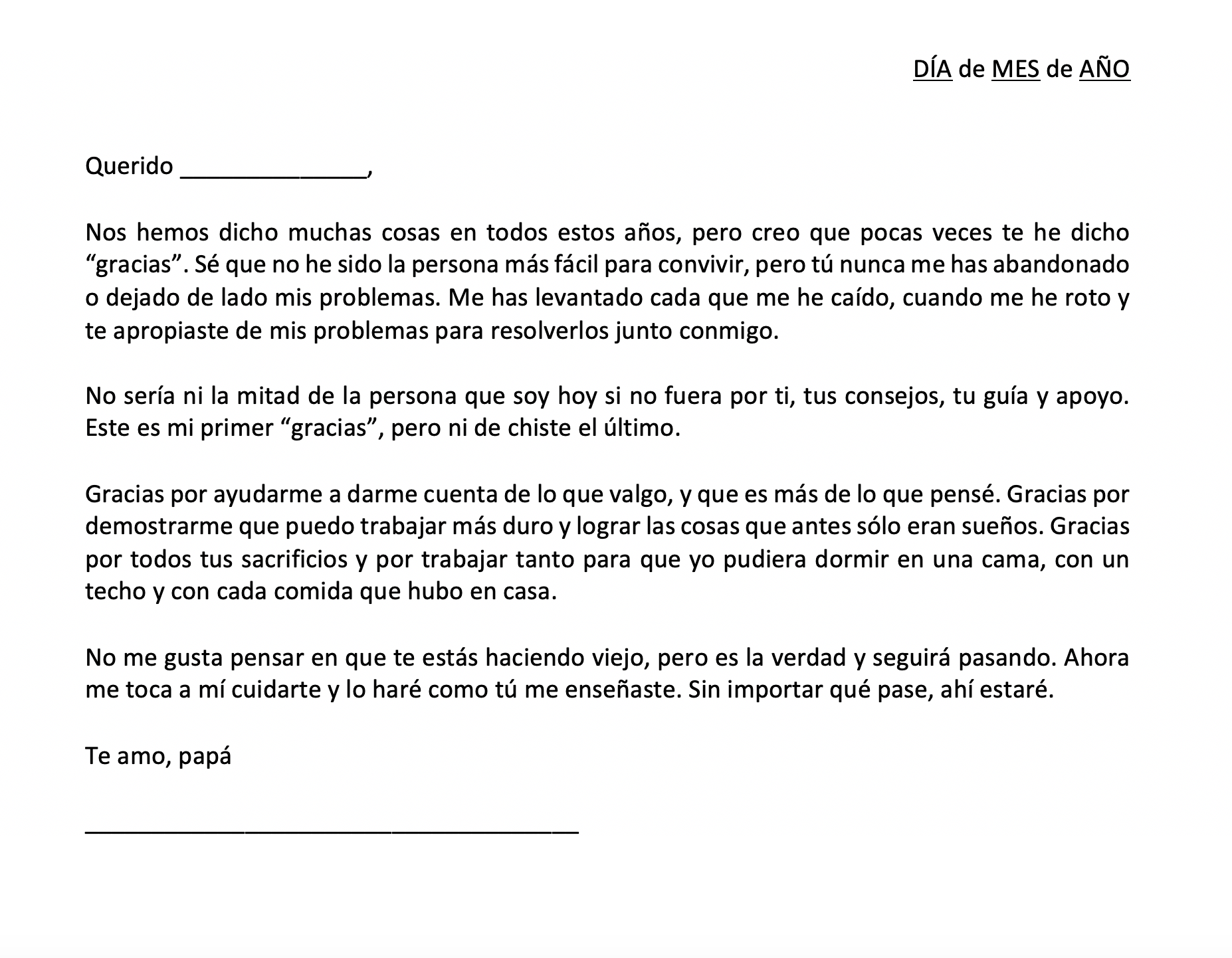 Carta a Papá > Formatos y Ejemplos Word para Imprimir
