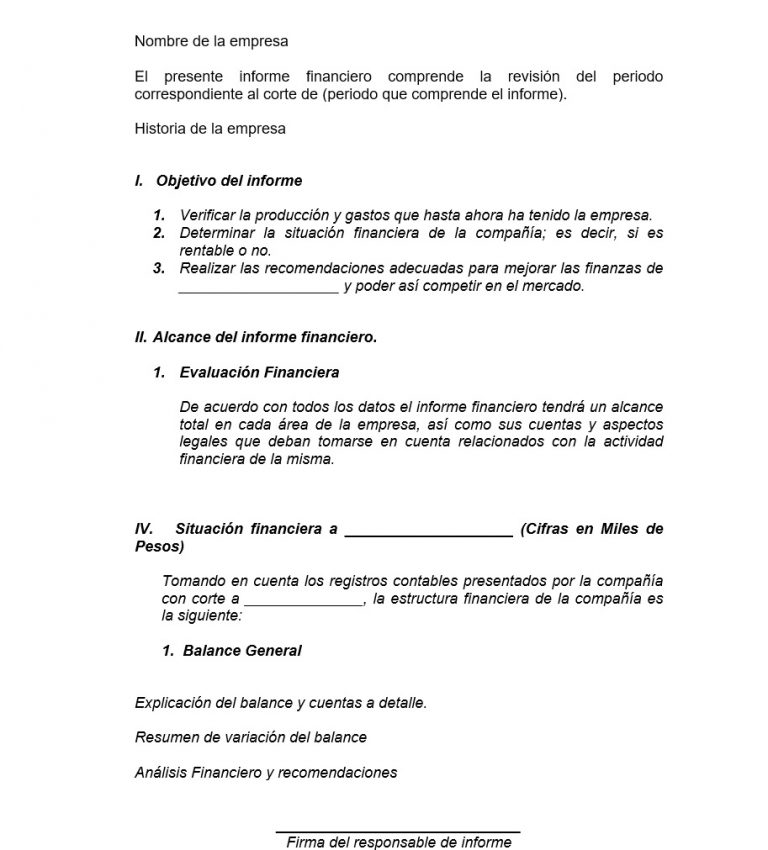 Informe financiero > Ejemplos y Formatos