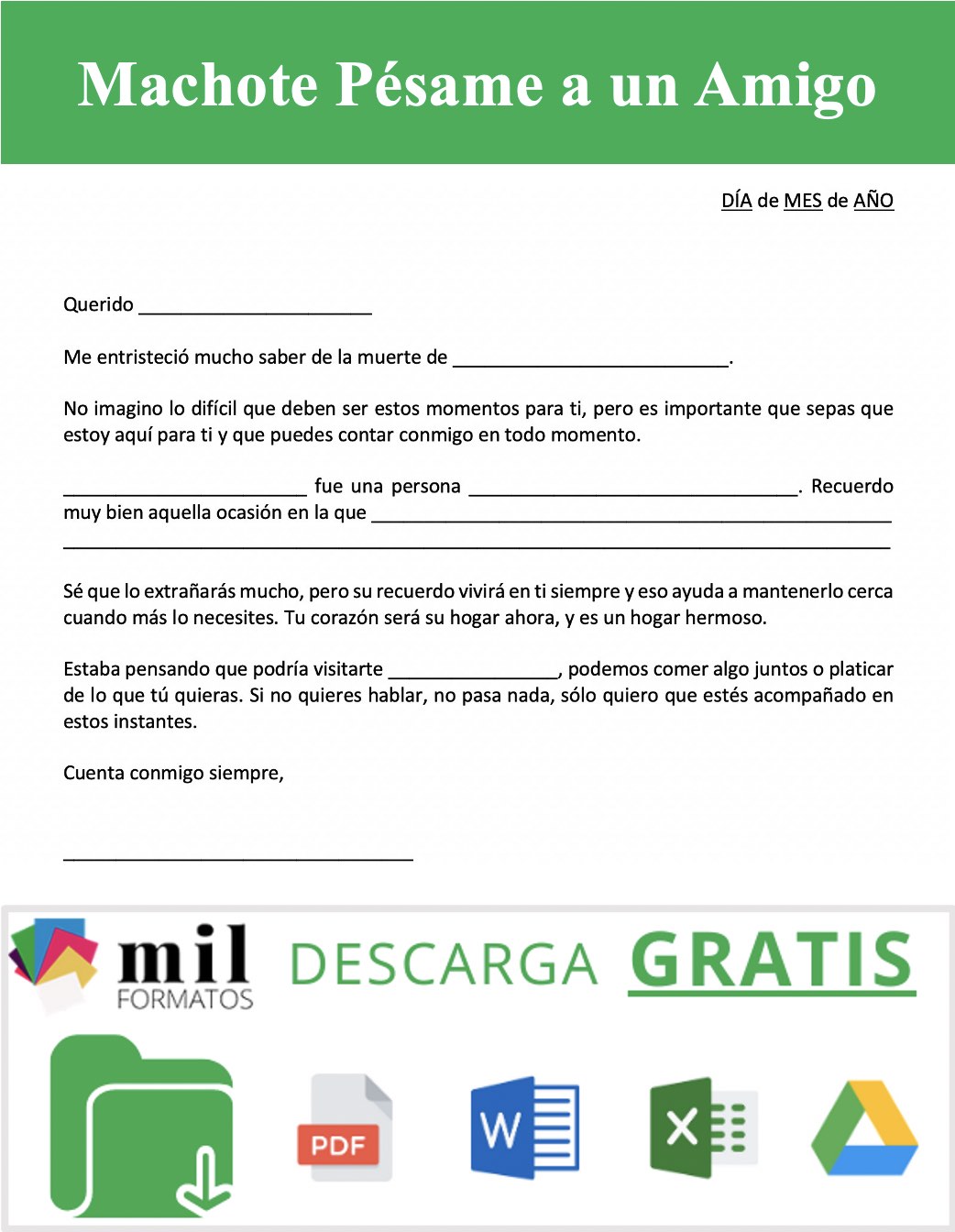 Pésame a un Amigo > Formatos y Ejemplos Word para Imprimir