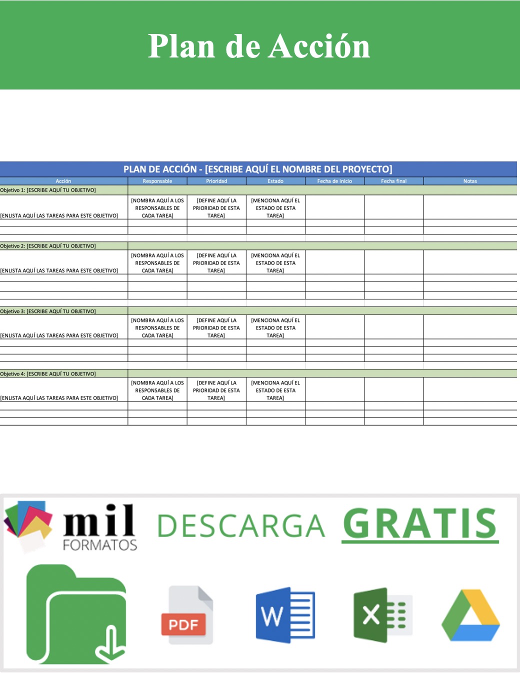 Plan de Acción » Ejemplos y Formatos Excel, Word, PDF【2023