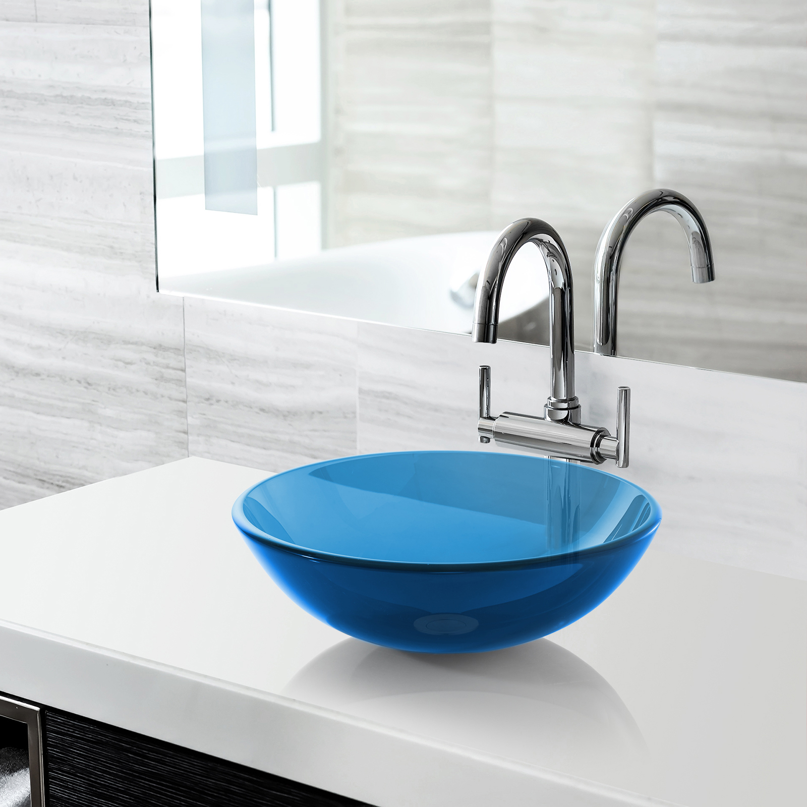 Miligore Modern Glass Vessel Sink Above Counter Bathroom Vanity Basin