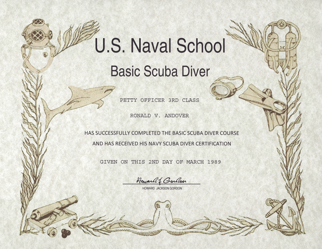 Navy Basic Scuba Diver Certificate, Replacement Certificate