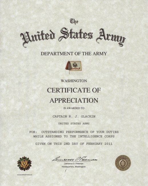 Army Certificate of Appreciation