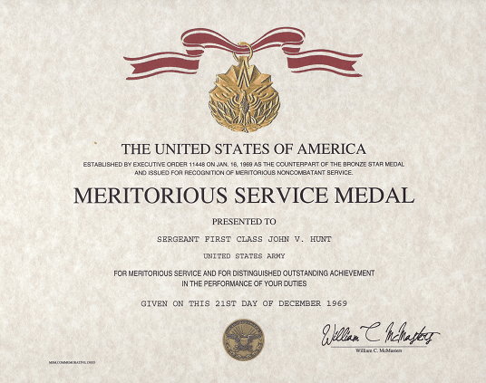 Meritorious Service Medal Certificate