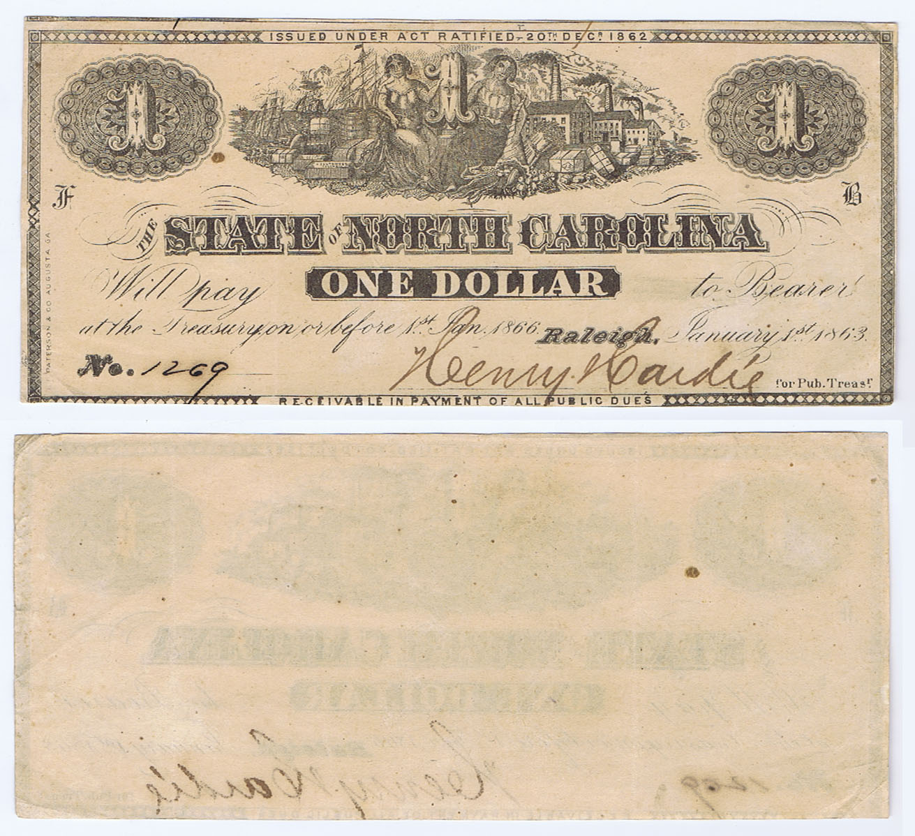 STATE of NORTH CAROLINA 1 OF 1862 SHOWING PROSPERITY of the SOUTH