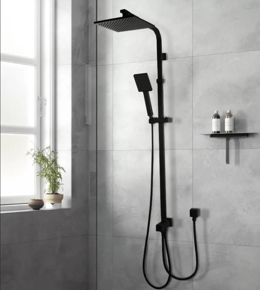 SH7000B+SH10DB Square Matt Black Shower Station with Universal Water Inset