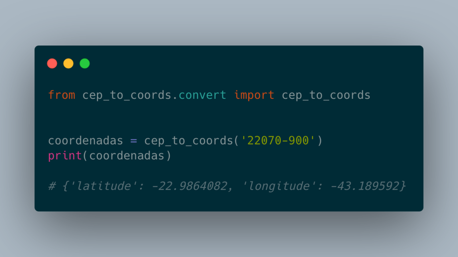 ceptocoords Pacote Python para converter CEP em coordenadas