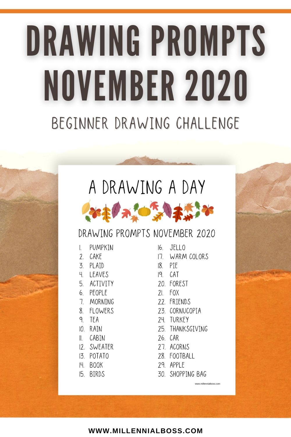 Drawing Prompts November 2020 Pin 2 Millennial Boss