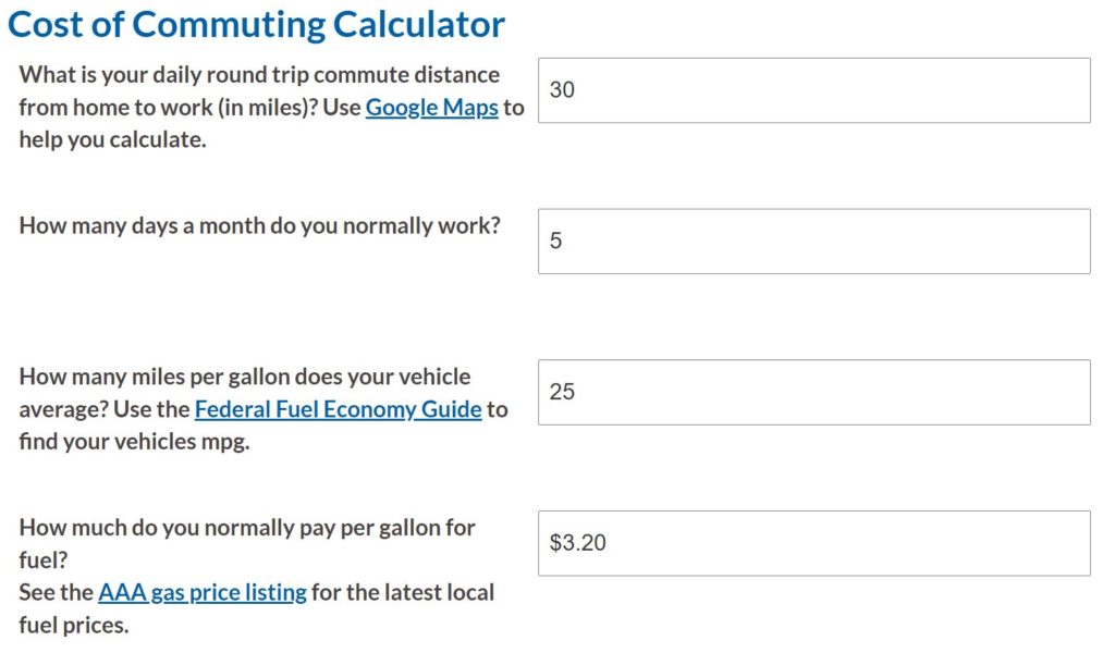 Cost of Commuting Calculator Millennial Cities