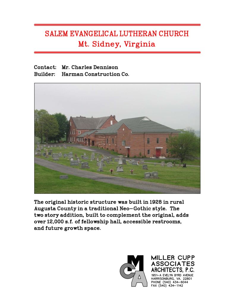 Salem Evangelical Lutheran Church Miller Cupp Associates, Architects, P.C.