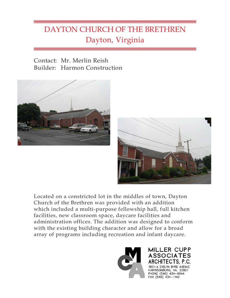 Dayton Church of the Brethen Miller Cupp Associates, Architects, P.C.