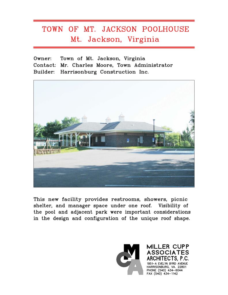 Town of Mt. Jackson Poolhouse Miller Cupp Associates, Architects, P.C.