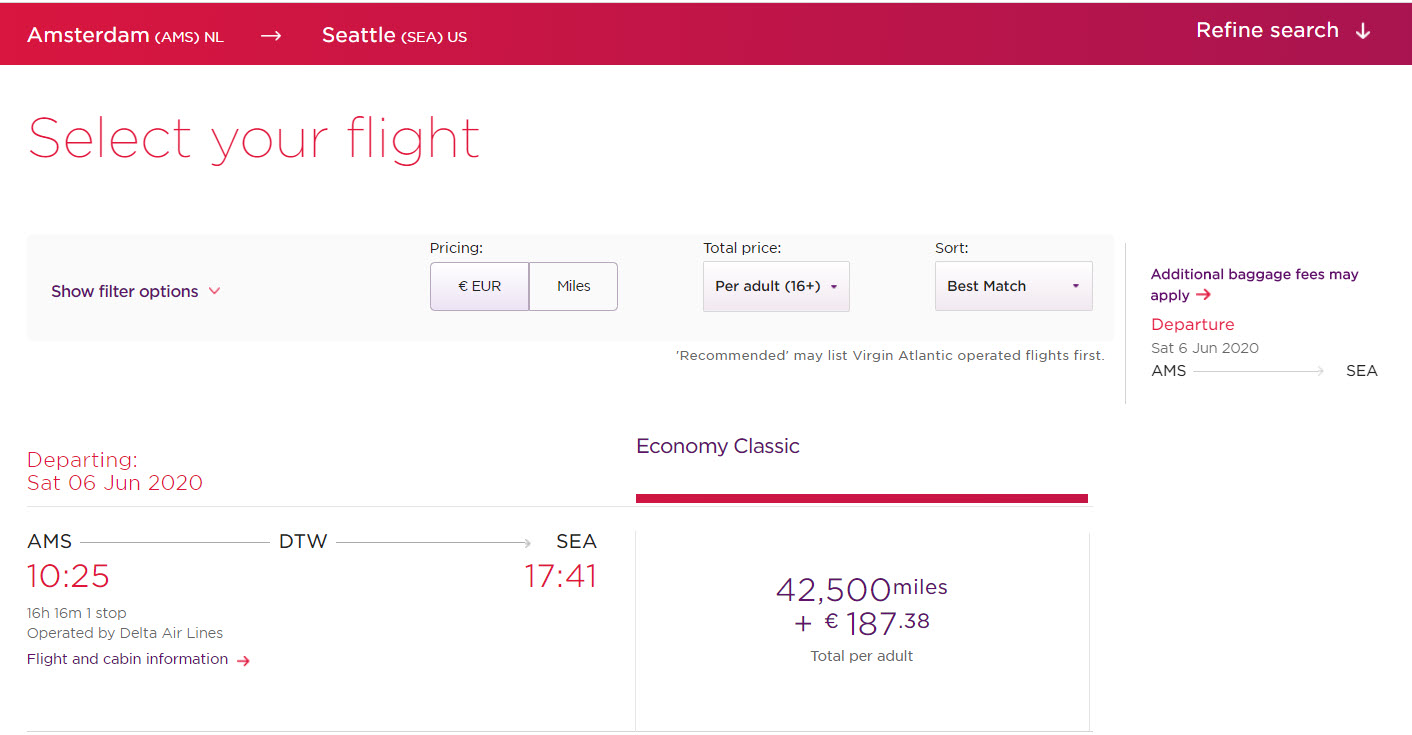 Virgin Atlantic miles value Million Mile Secrets