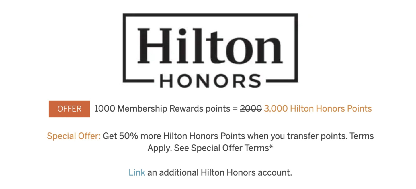 AMEX Membership Rewards transfer bonus Hilton Million Mile Secrets