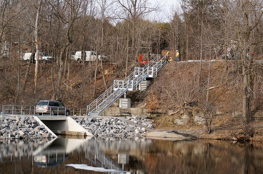 Millworkers Staircase is in place near Textile Museum The Millstone