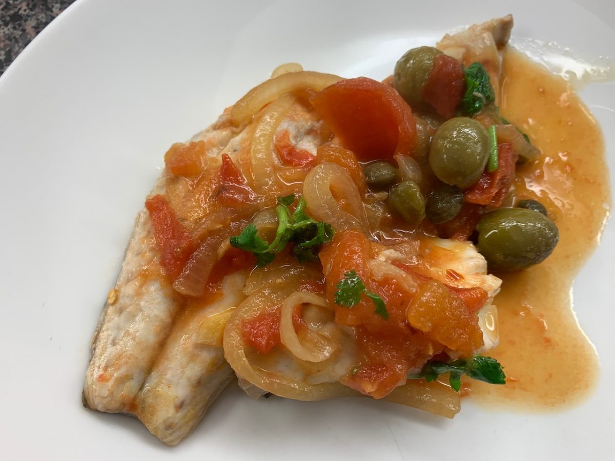 Sea Bass with Tomato and CaperOlive Sauce The Millstone